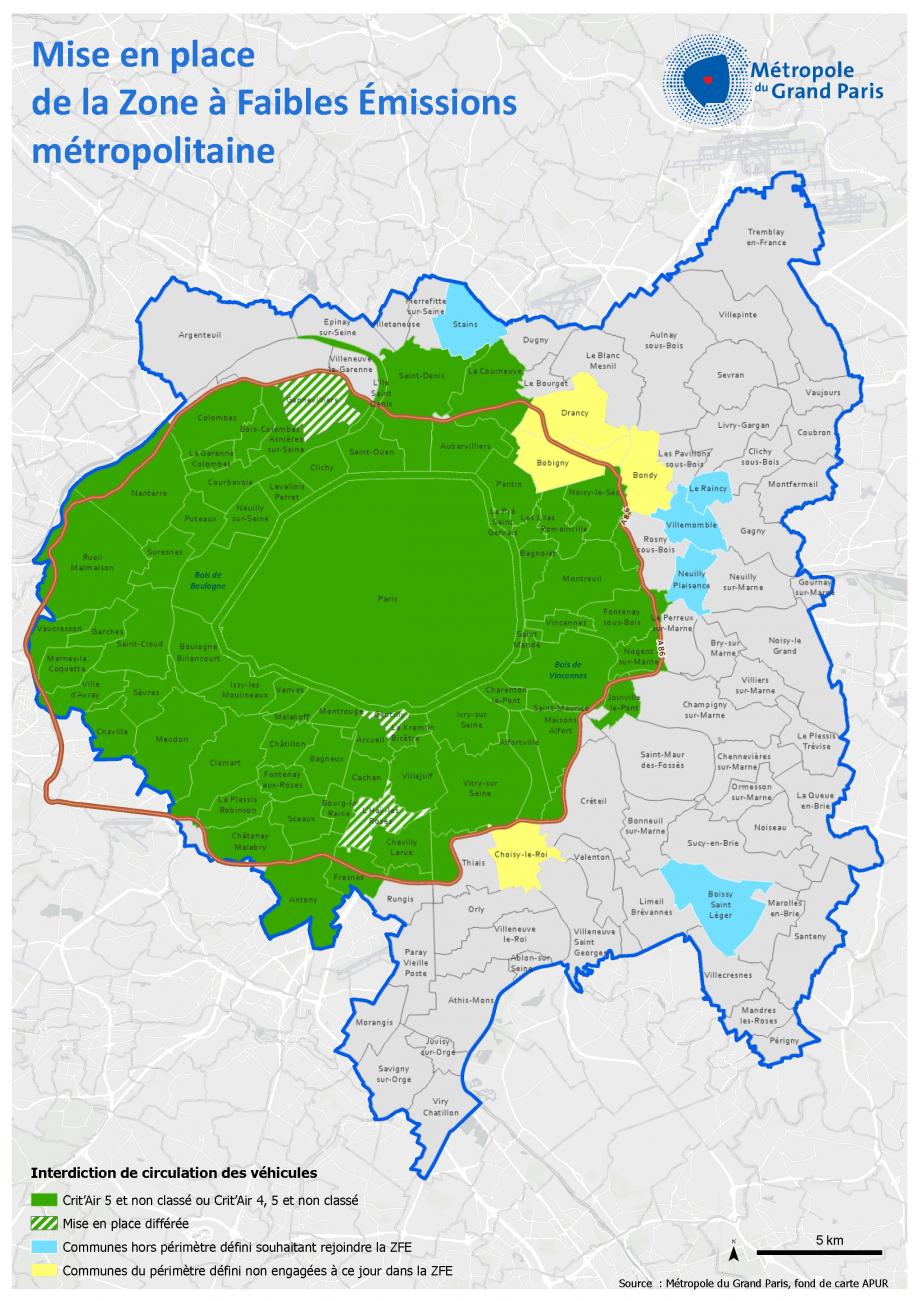 Les communes engagées dans la ZFE Métropole du Grand Paris